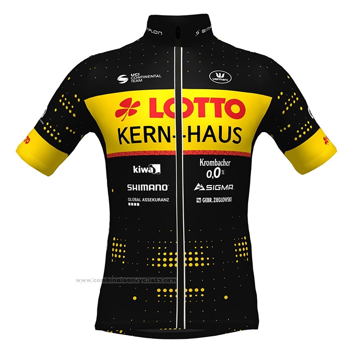 2022 Maillot Cyclisme Lotto-kern Haus Noir Jaune Manches Courtes et Cuissard